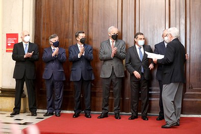 Autoridades presentes à abertura da exposição Uma Toga para Duas Cortes. Foto: Paulo Santana/TJSP