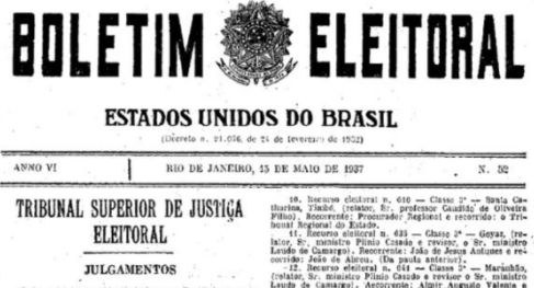 Capa do boletim nº 52, de 15 de maio de 1937, que trouxe pareceres sobre máquinas de votar
