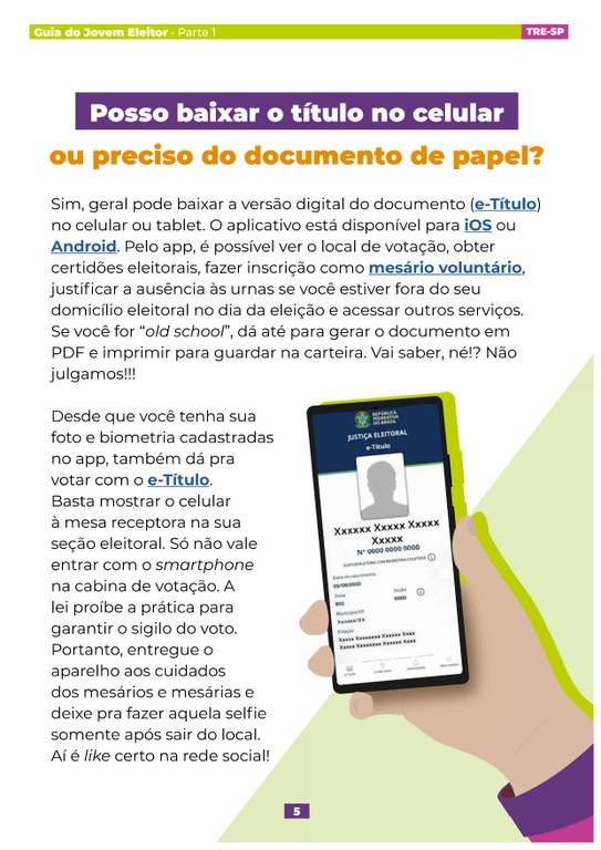 Guia do Jovem Eleitor do TRE-SP traz instruções sobre o e-Título