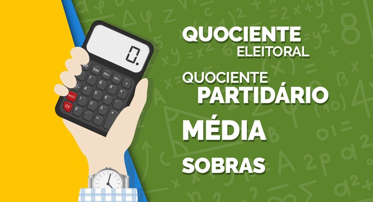 Banner digital ilustrado focado nos conceitos matemáticos e fórmulas utilizadas no sistema eleit...