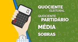 Banner digital ilustrado focado nos conceitos matemáticos e fórmulas utilizadas no sistema eleit...