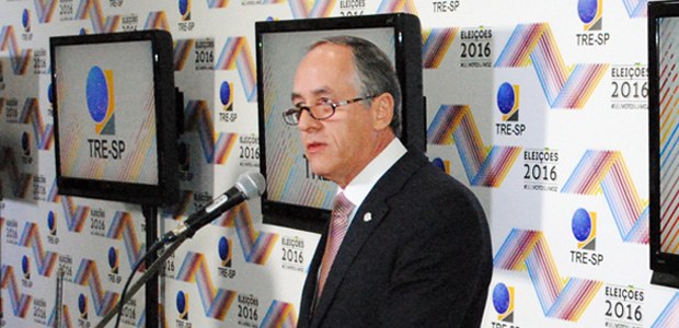 TRE-SP pronunciamento pres. Mário Devienne Ferraz 2º turno Foto do pronunciamento do pres. Mário Devienne Ferraz, no 2º turno das eleições 2016