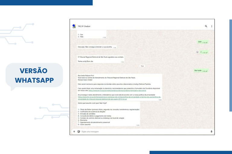 Versão WhatsApp Chatbot TRE-SP