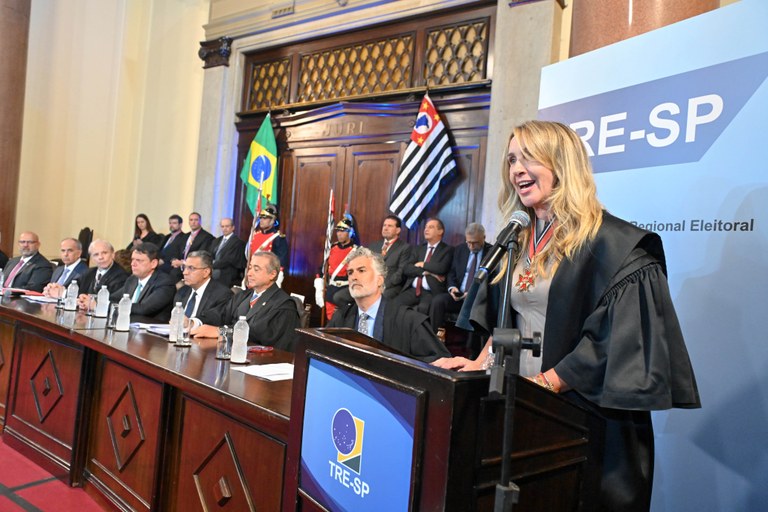 A juíza decana do TRE-SP, Maria Cláudia Bedotti, discursou na cerimônia