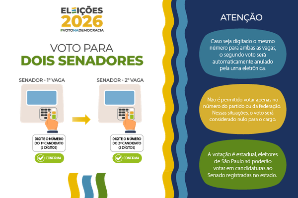 Eleições 2026: eleitor escolherá dois senadores; veja como votar corretamente