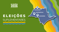 Banner das Eleições 2026 com o título "Eleições Suplementares" e fundo verde com detalhes colori...