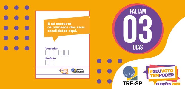 Faltam 3 dias – #seuvototempoder: Confira os últimos dias de propaganda eleitoral No dia da eleição, só é permitida a manifestação silenciosa da preferência do eleitor