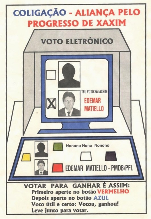 Em 12 de fevereiro de 1995, os eleitores e eleitoras de Xaxim (SC) votaram em microcomputadores ...
