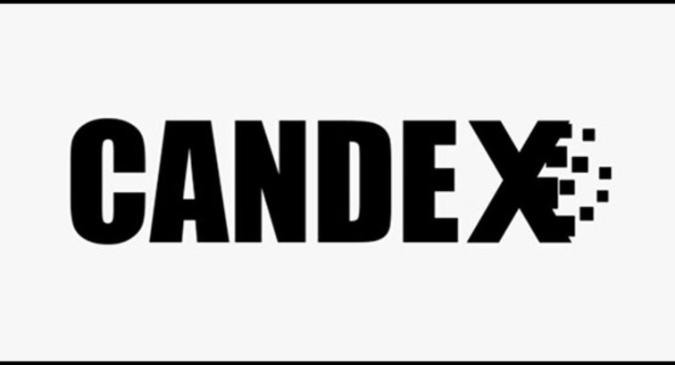 Logotipo com a palavra "CANDEX" escrita em letras pretas, maiúsculas e em negrito, sobre um fund...