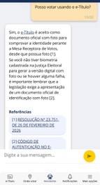 Captura de tela da interface de um aplicativo móvel exibindo a conversa com o assistente virtual...