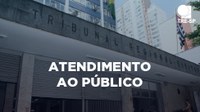 Fachada do TRE-SP e texto: atendimento ao público