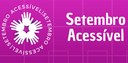 Logo do Setembro Acessível. Cinco mãos unidas em um fundo da cor roxa com a descrição Setembro A...