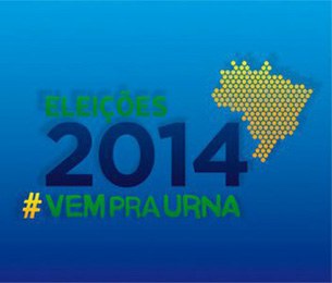 Logo Eleições 2014 Vem pra urna Banner fundo azul slogan Eleições 2014 Vem pra urna