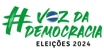 Logo Eleições 2024 Logomarca das Eleições 2023, fundo branco com o texto # voz da democracia escrito em verde e El...