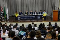 Na foto: o presidente do TRE-SP, des. Carlos Eduardo Cauduro Padin, e demais integrantes da mesa...