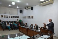 Na foto, o presidente do TRE-SP, des. Carlos Eduardo Cauduro Padin, palestra para integrantes da...