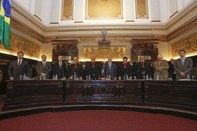 Presidente do TRE-SP, Mário Devienne Ferraz, compôs a mesa de honra da solenidade (terceiro, a c...