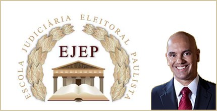 Professor Alexandre de Moraes e o logo da EJEP Logotipo da Escola Judiciária Eleitoral Paulista - EJEP e o professor Alexandre de Moraes ao lado