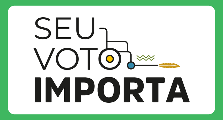 Imagem com moldura verde e fundo branco contendo a frase "SEU VOTO IMPORTA" em grandes letras pr...