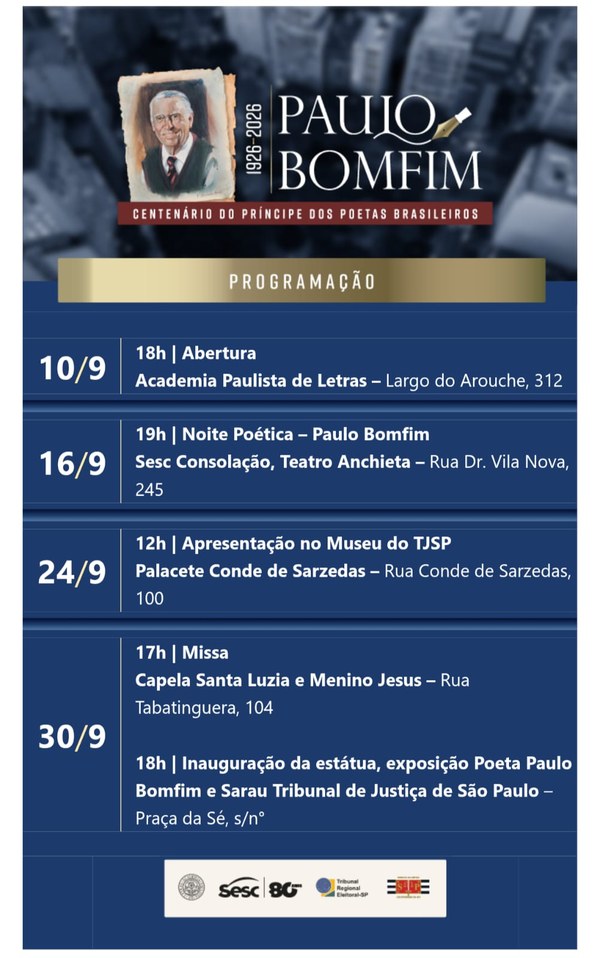 Programação do centenário de Paulo Bomfim