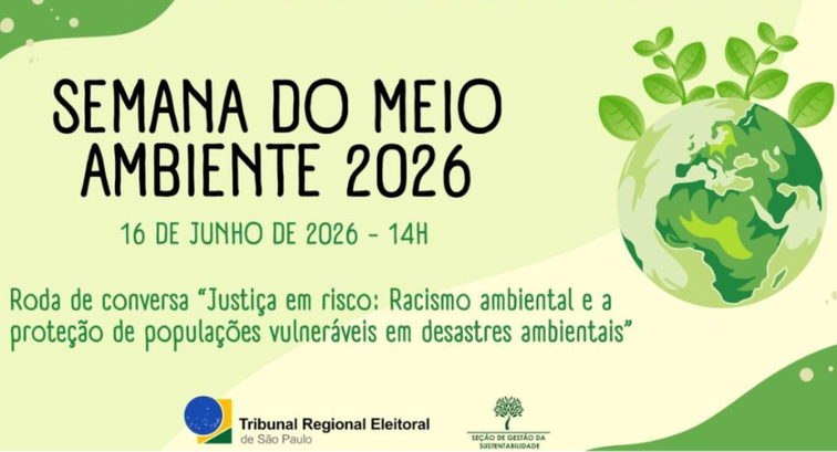 Cartaz em tons de verde e amarelo com a ilustração de um planeta Terra do qual brotam folhas no ...
