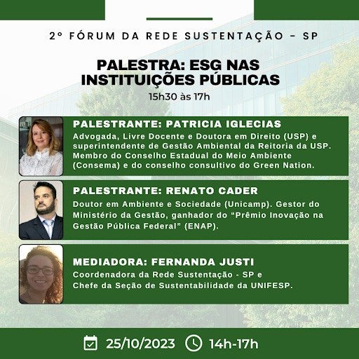 Evento sobre sustentabilidade e governança no setor público terá duas palestras com especialistas