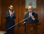 Na foto, presidente do TRE-SP, des. Mário Devienne Ferraz, discursa ao lado do jurista empossand...