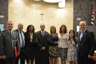 O presidente do TRE-SP, Mário Devienne Ferraz (ao centro), ladeado pela diretora geral, Jade de ...