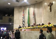 Prefeito eleito, João Doria discursa durante solenidade de posse na Câmara Municipal de São Paulo.