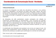 Imagem do texto escrito para a Intranet referente à substituição de lâmpadas fluorescentes por m...