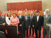 Presidente do TRE-SP, des. Mário Devienne Ferraz (o quarto da dir p/ esq.) e o vice-presidente d...