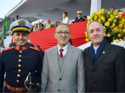 Da esq. p/ a dir.: 1º tenente PM Andrade, presidente do TJMSP, juiz Silvio Hiroshi Oyama, e o pr...