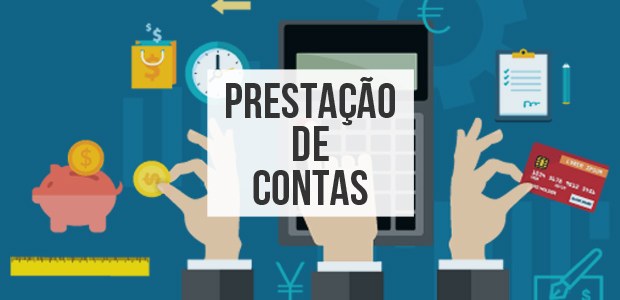 Imagem contendo a frase "prestação de contas" e diversos ícones relativos ao mesmo assunto, como...