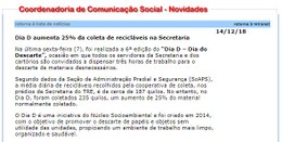 Publicação, no painel "novidades" da intranet do Tribunal, de informativo sobre o Dia D de Colet...